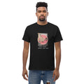 a an wearing New Identity original collage art on a unisex classic T-shirt